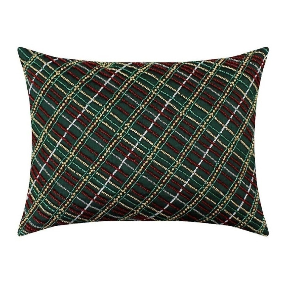 St. Nicholas Square Green Festive Plaid Lumbar Pillow Holiday Christmas *New*